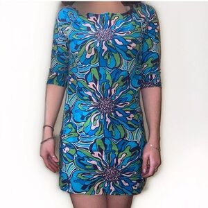 Lilly Pulitzer Women’s Small Tunic Dress Tropical Print Blue Green Cotton As Is